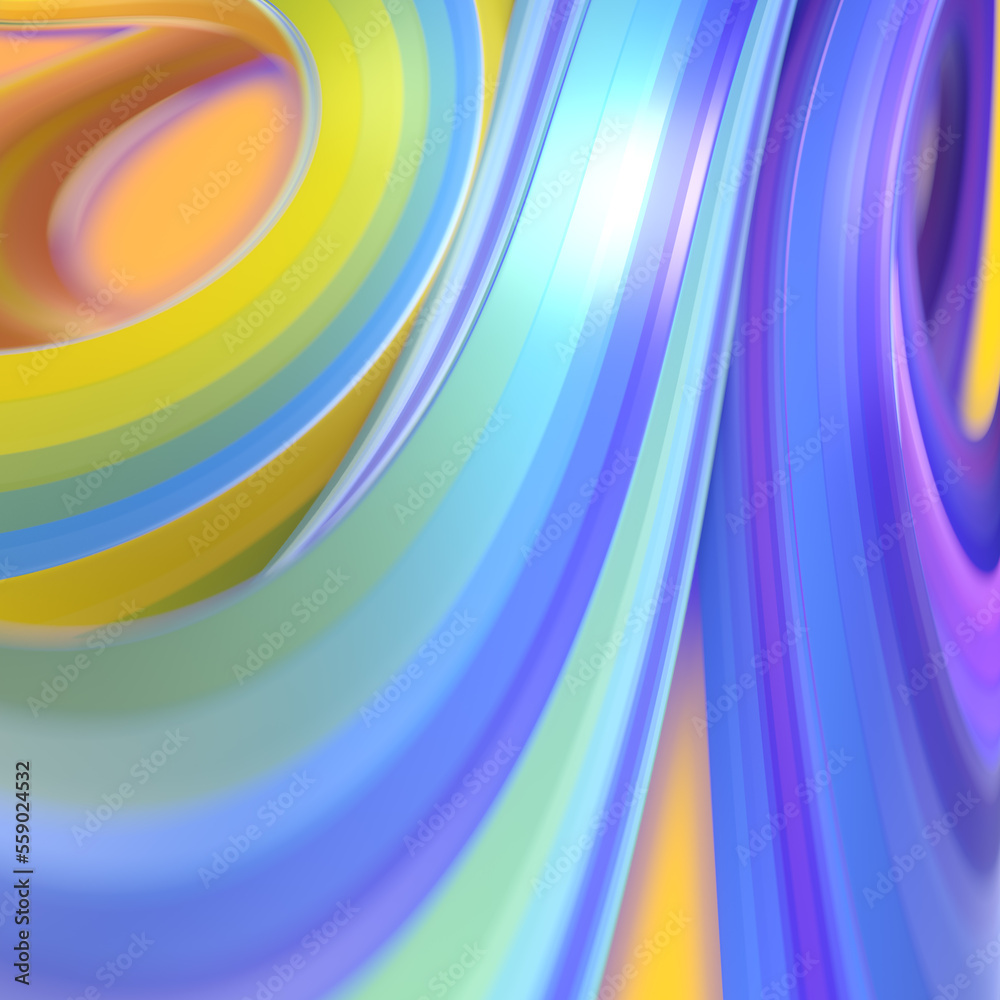 Aufkleber curved wavy background with trendy neon colored gradient and shiny stripes. 3d rendering digital ill