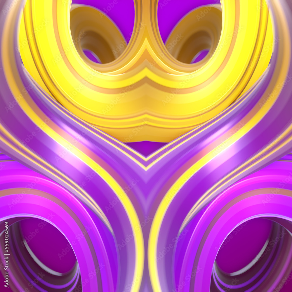 Aufkleber Background of twisted neon geometric shapes with shiny stripes. 3d rendering digital illustration