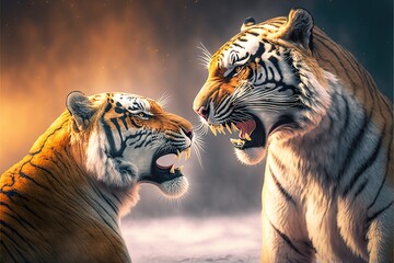 Heated conversation between tigers, created with Generative AI technology