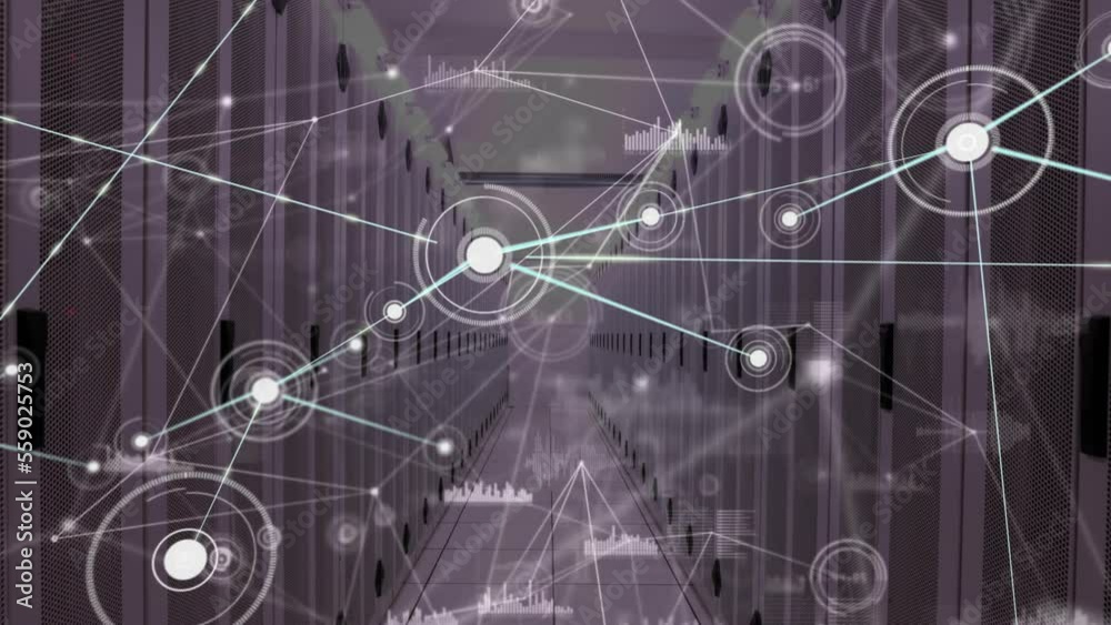 Poster animation of network of connections with data processing over computer servers