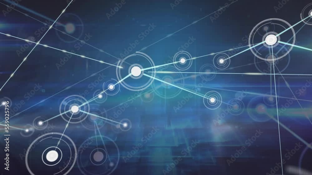 Poster animation of network of connections with icons and data processing