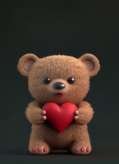 Adorable Teddy Bear Holding Red Heart. Generative ai