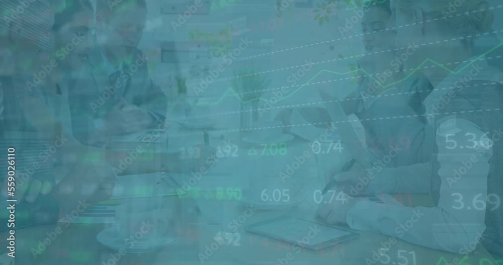 Canvas Prints Animation of financial data processing over diverse business people working at office