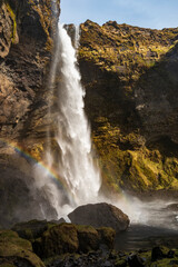 The beautiful Kvernufoss waterfall, a hidden gem on the south coast of Iceland, near Route 1 / Ring Road, Southern Region, Iceland