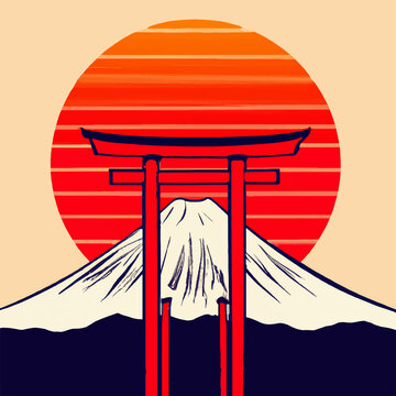 Mount Fuji In Japan With Torii Gates