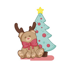 "Teddy Bear sitting around the Christmas Tree" with no background