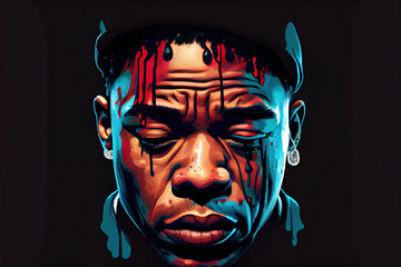 sad gangster rapper crying , music industry, generative ai - obrazy, fototapety, plakaty