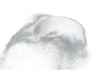 Million of white sand explosion, Photo image of falling down shower snow, heavy snows storm flying. Freeze shot on black background isolated overlay. Tiny Fine Salt sands as particle science