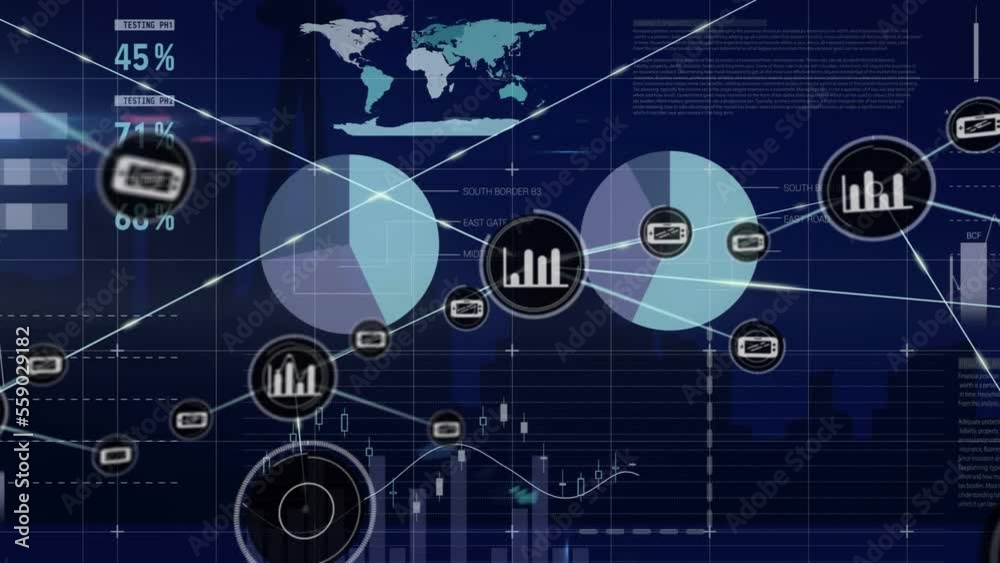 Poster animation of network of connections over data processing