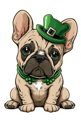 French Bulldog in an Irish cap. Saint Patrick's Day artwork, cartoon artwork
