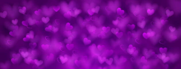 Background of small translucent blurry hearts in purple colors. Illustration for Valentine's day