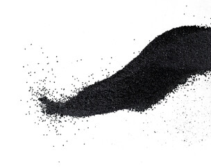 Million of black sand explosion, Photo image of falling down sands flying. Freeze shot on black background isolated overlay. Tiny Fine sand dust magnet as particle disintegrate science © Jade