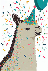 Obraz premium Happy Birthday greeting card with cute llama. Keep being llamazing quote with hand drawn alpaca. Vector illustration for poster, card, textile or invitation.