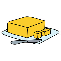 Butter vector illustration. Cartoon yellow butter. Butter hand draw isolated.