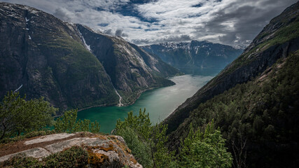 View from above into the Eidfjord in Norway