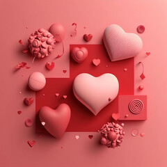 valentine background with hearts, generative ai - obrazy, fototapety, plakaty