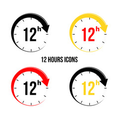 12 hours icons. Twelve Hour Time Icons. Clock with arrow. vector illustration