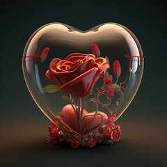 glass heart with rose inside. generative ai - obrazy, fototapety, plakaty