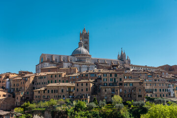 Siena, Italy, 17 April 2022:  Beautiful cityscape of the medieval historic center