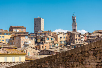 Siena, Italy, 17 April 2022:  Beautiful cityscape of the medieval historic center