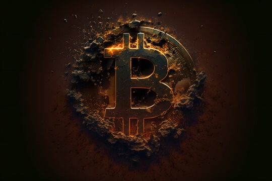 bitcoin 3d render of a glowing symbol glittering golden