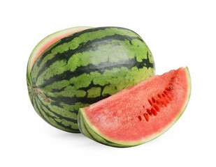 Tasty ripe cut watermelon on white background