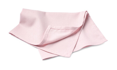 Fototapeta na wymiar Pink fabric napkin folded on white background