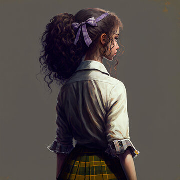 School Girl Illustration From Behind