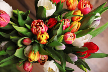 Beautiful bouquet of colorful tulip flowers, closeup