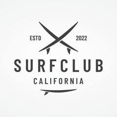 Vintage surfboard Logo template,surfing on a summer beach.For business,badge,holiday, ,label,emblem.