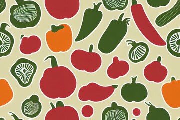Fototapeta na wymiar A continuous pattern of vegetables. In a linear fashion. A foundation of vegetables. Nordic aesthetic. Sustainable and nutritious organic diet. Cartoon in a format Generative AI