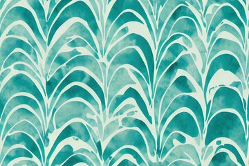 Seamless pattern in a washed teal color with a wavelike blurriness that recalls an ikat design. Generative AI - obrazy, fototapety, plakaty