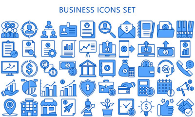 Business and finance blue color icons set. contain diagram, idea, money, marketing, strategy, and more. vector EPS 10 ready convert to SVG. use for modern concept, UI or UX kit, web and app.