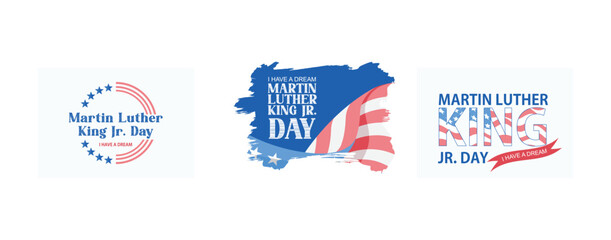 American flag, martin luther king day, MLK Banner of memorial day, set flat vector modern illustration - obrazy, fototapety, plakaty