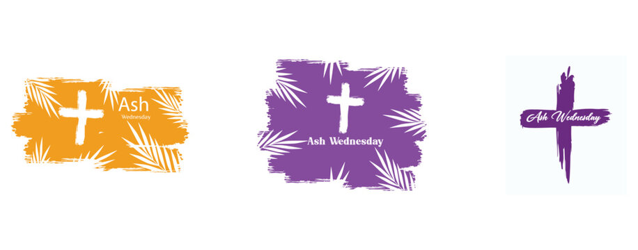 Ash Wednesday is a Christian holy day of prayer and fasting, Ash Wednesday poster, cross with text inside, set flat vector modern illustration