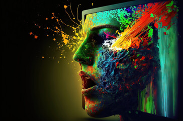 tv screen. with colorful abstraction. sketch art for artist creativity and inspiration. generative AI	
