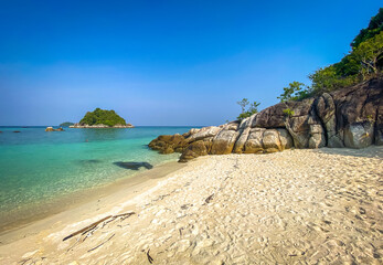 Sunrise beach with long tail boats in Koh Lipe, Satun, Thailand