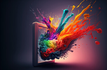 tv screen. with colorful abstraction. sketch art for artist creativity and inspiration. generative AI	
