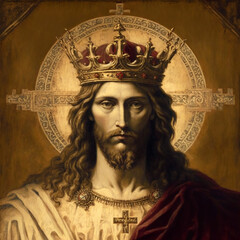 Jesus Christ with a crown illustration - obrazy, fototapety, plakaty