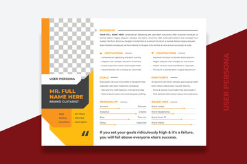 User Persona Document Template Vector Illustration. Examples of User Personas template. Persona Document. Persona Template for UI UX designer. User Persona vector horizontal template with double color