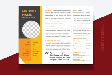 User Persona Document Template Vector Illustration. Examples of User Personas template. Persona Document. Persona Template for UI UX designer. User Persona vector horizontal template with double color