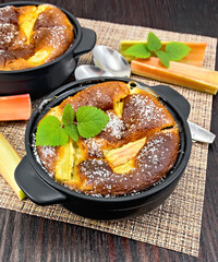 Klafuti with rhubarb in brazier on napkin