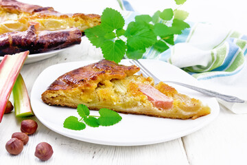 Tart with rhubarb and nut cream on board