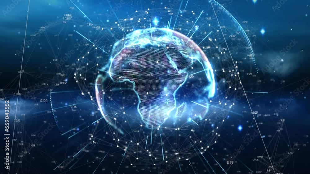 Poster animation of globe with connections and data processing