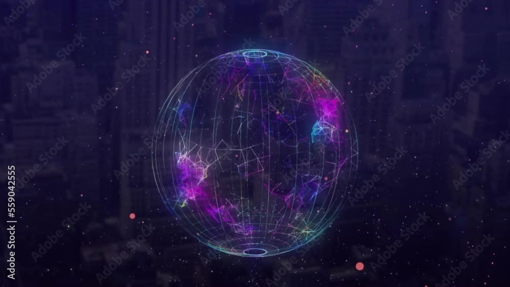 Poster animation of globe with connections and data processing
