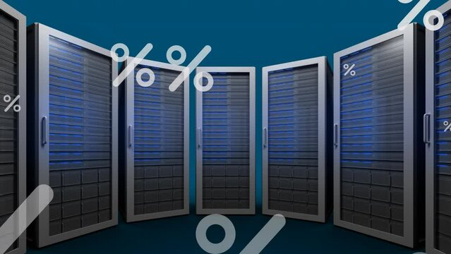 Animation of percent icons over computer servers