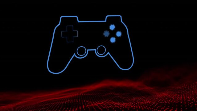 Animation of blue video game console over red mesh
