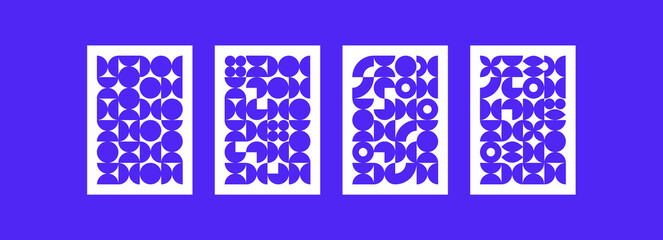 Geometric pattern background, abstract circle, half - circle, bauhaus modern stickers design. Blue business backgrounds set.