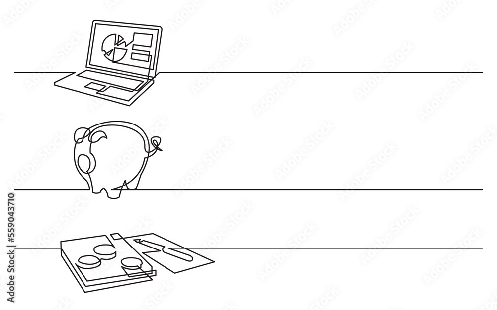 Wall mural png image with transparent background of continuous line drawing of various business icons isolated 