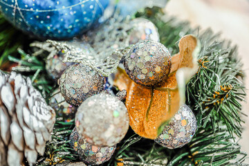 Christmas tree decorations at home - Macro concept